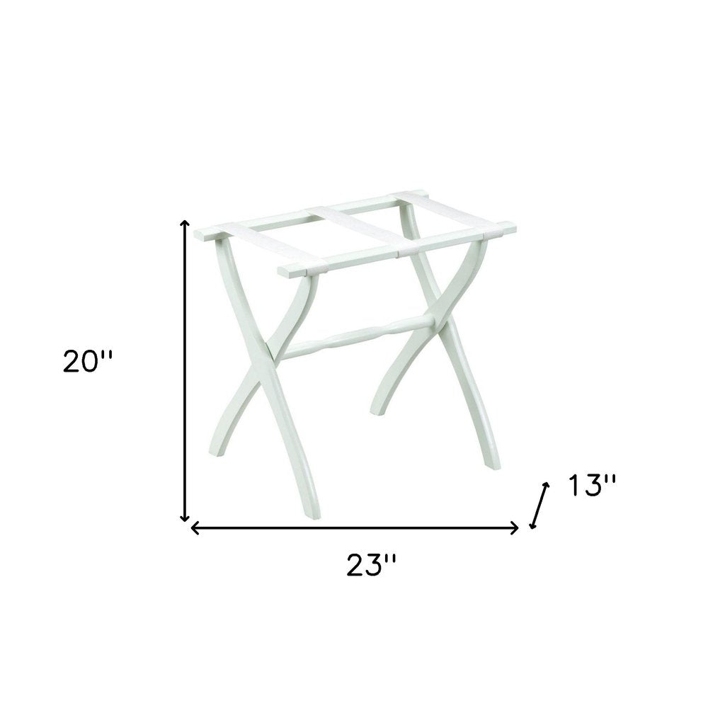 White Folding Luggage Rack With White Straps on a white background