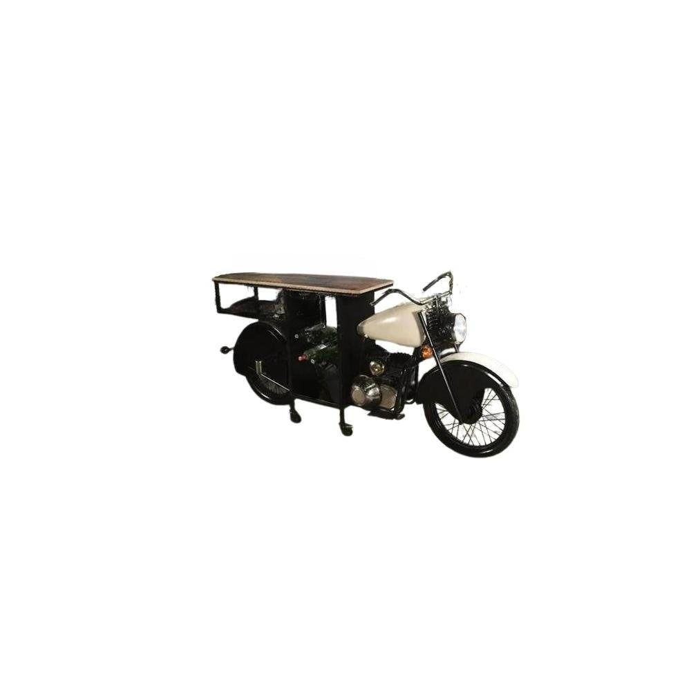 Black and White Metal And Solid Wood Rolling Bar Cart With Wine Storage on a white background