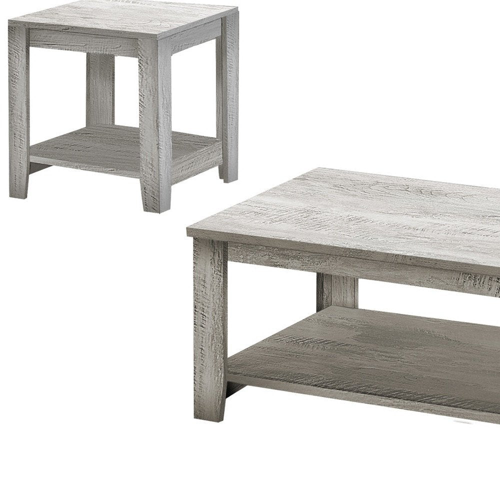 Set Of Three 42" Gray Rectangular Coffee Table With Three Shelves on a white background