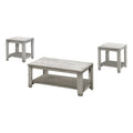 Set Of Three 42" Gray Rectangular Coffee Table With Three Shelves on a white background