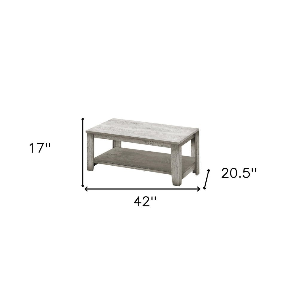 Set Of Three 42" Gray Rectangular Coffee Table With Three Shelves on a white background
