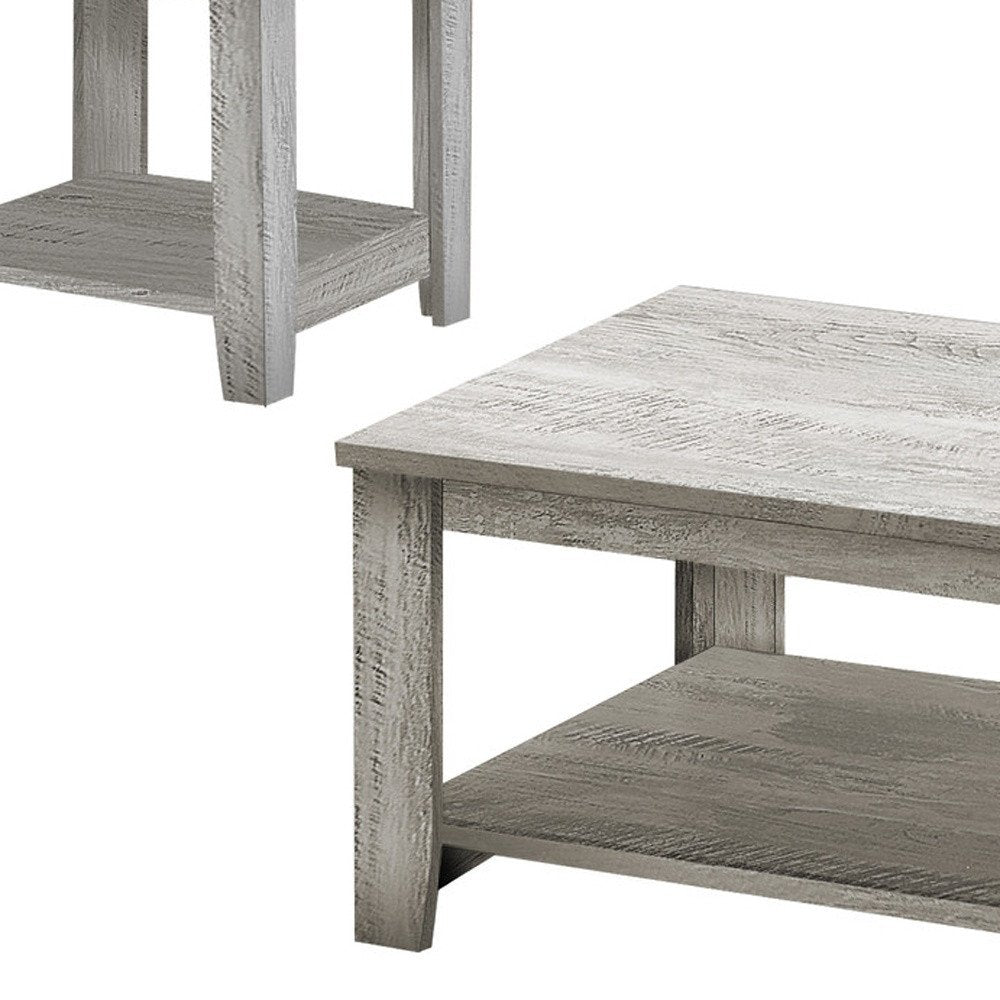 Set Of Three 42" Gray Rectangular Coffee Table With Three Shelves on a white background