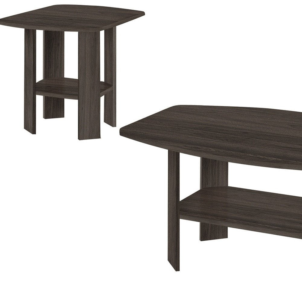 Set of Three 36" Oak Coffee Table With Three Shelves on a white background