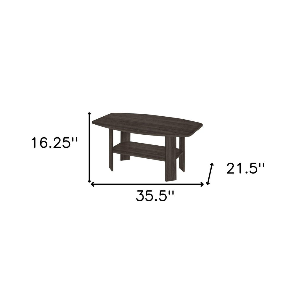 Set of Three 36" Oak Coffee Table With Three Shelves on a white background