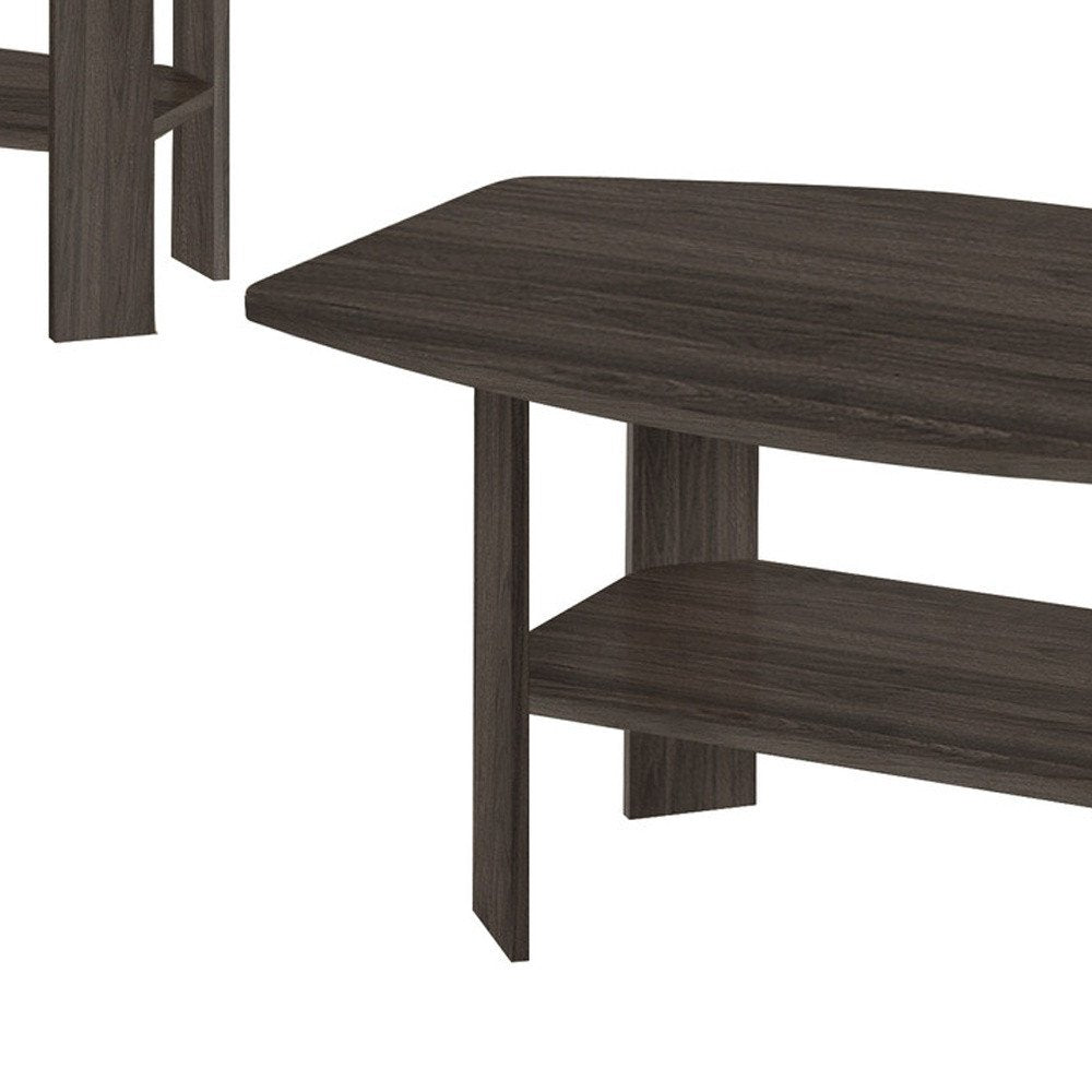 Set of Three 36" Oak Coffee Table With Three Shelves on a white background