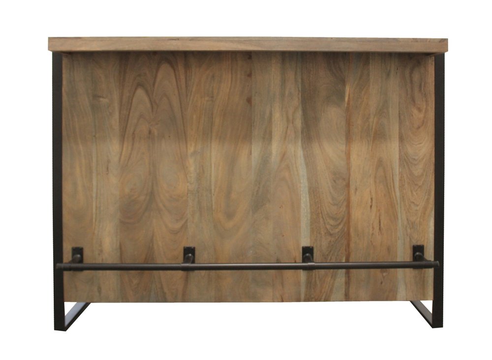 55" Gray and Black Solid Wood Sled Console Table With Storage With Storage. Bar cart isolated on a plain white background, finished in black wood.