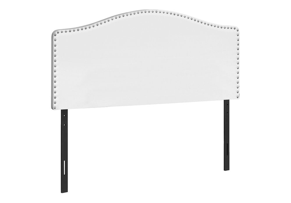 White Faux Leather Upholstered Arched Queen Headboard With Nail Head Trim on a white background