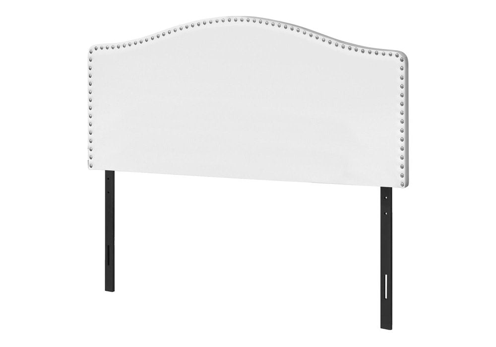 White Faux Leather Upholstered Arched Queen Headboard With Nail Head Trim on a white background