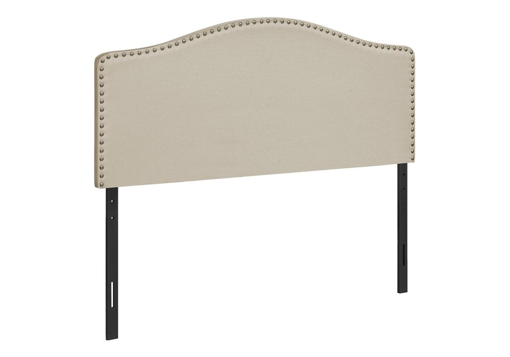 Gray Linen Blend Upholstered Arched Full Headboard With Nail Head Trim on a white background