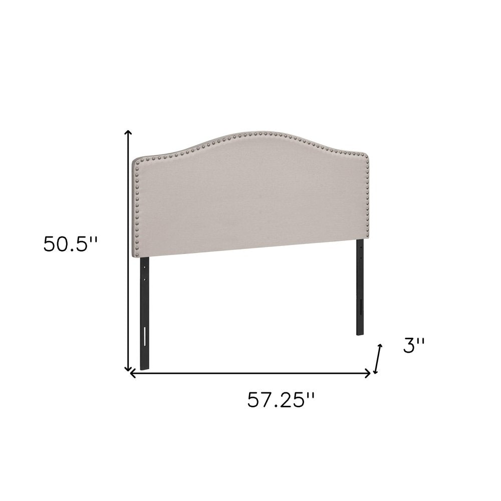 Gray Linen Blend Upholstered Arched Full Headboard With Nail Head Trim on a white background