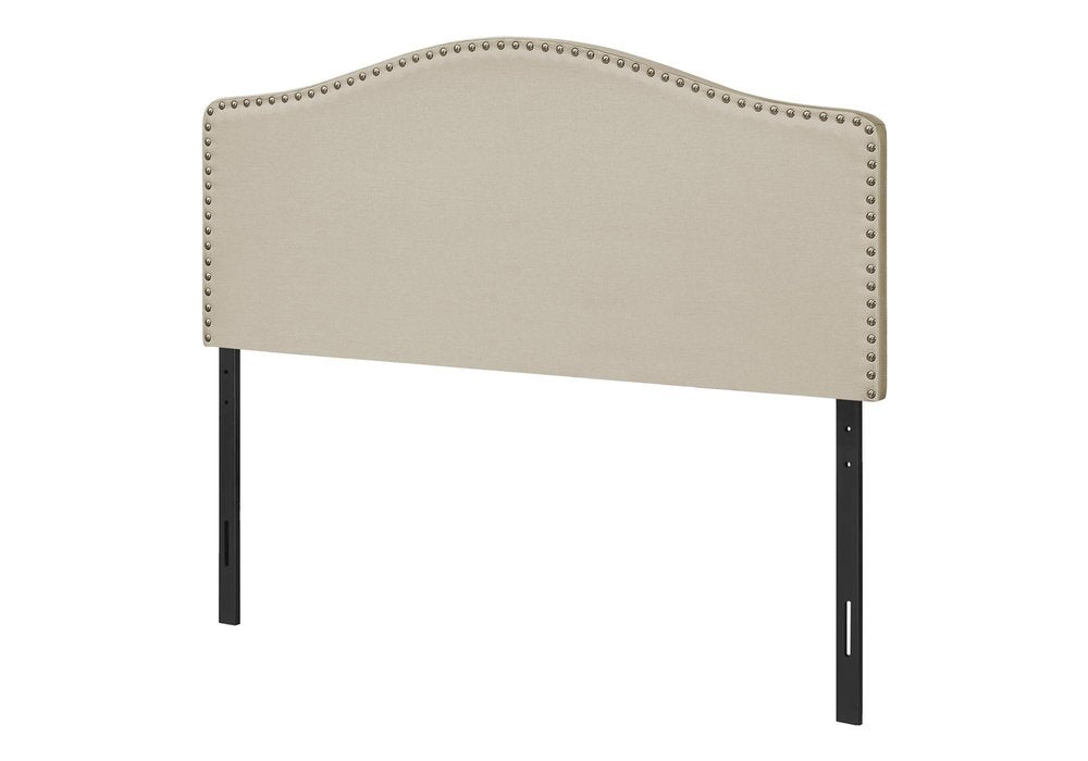 Gray Linen Blend Upholstered Arched Full Headboard With Nail Head Trim on a white background