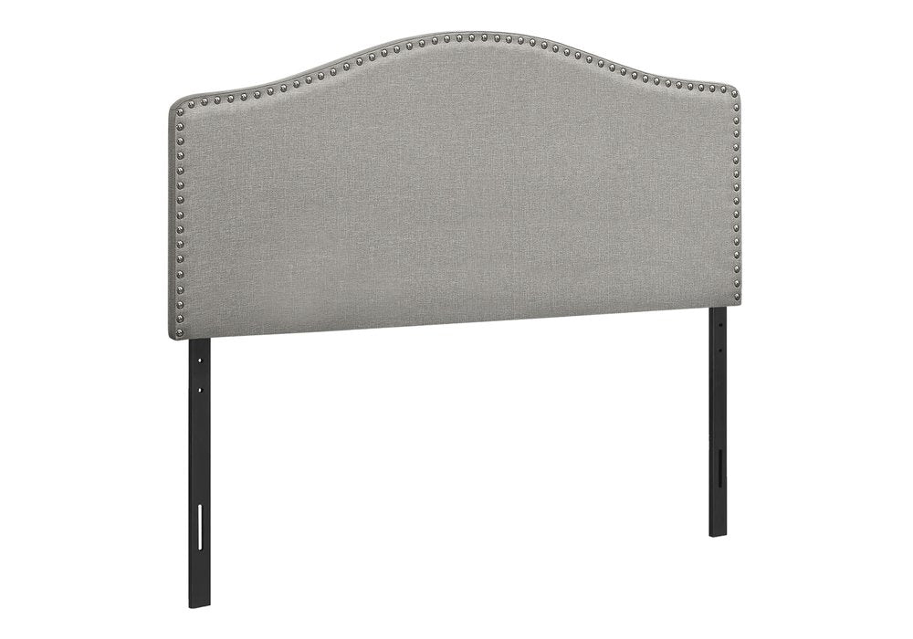 Gray Linen Blend Upholstered Arched Full Headboard With Nail Head Trim on a white background