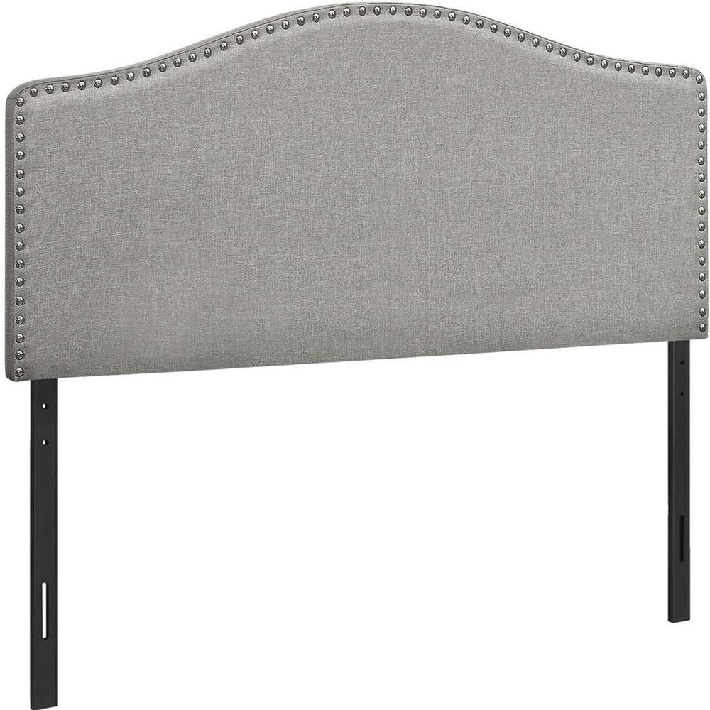 Gray Linen Blend Upholstered Arched Full Headboard With Nail Head Trim on a white background