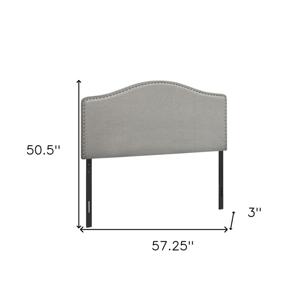 Beige Linen Blend Upholstered Arched Full Headboard With Nail Head Trim