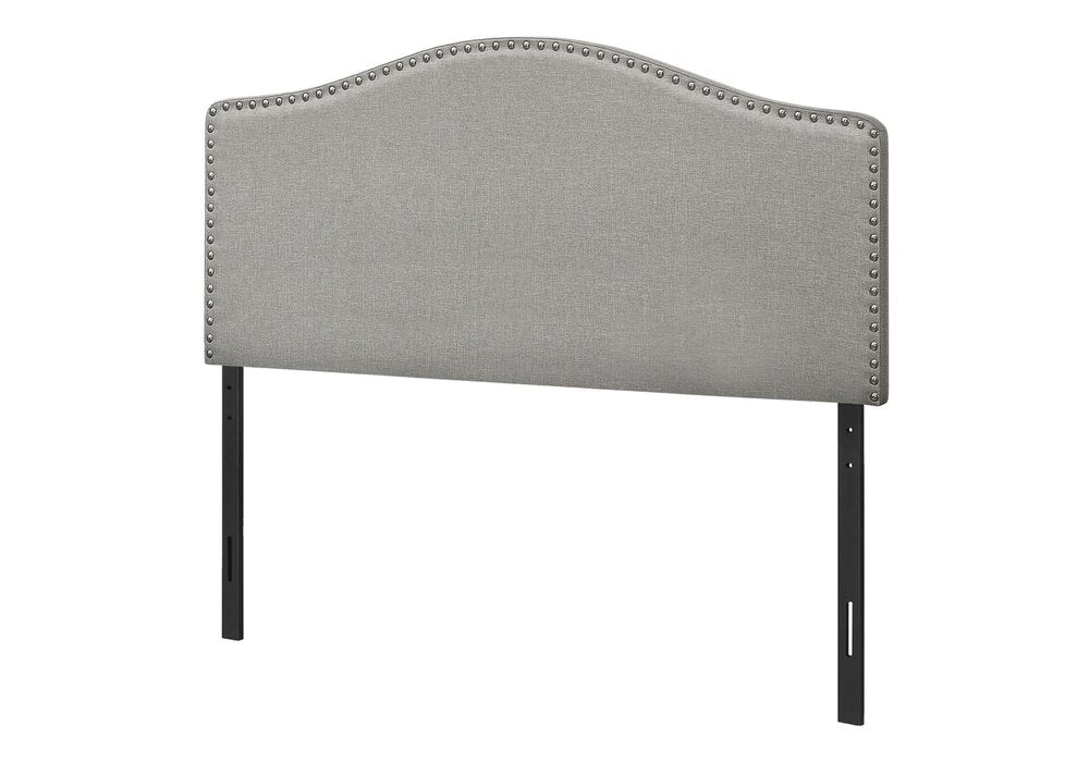 Gray Linen Blend Upholstered Arched Full Headboard With Nail Head Trim on a white background