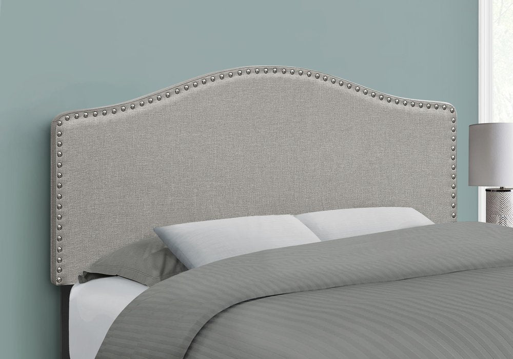Beige Linen Blend Upholstered Arched Full Headboard With Nail Head Trim