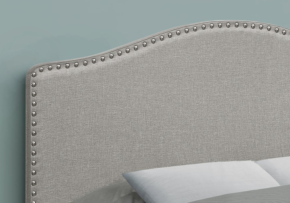 Beige Linen Blend Upholstered Arched Full Headboard With Nail Head Trim