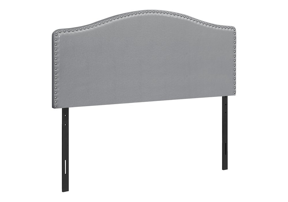 White Faux Leather Upholstered Arched Queen Headboard With Nail Head Trim on a white background