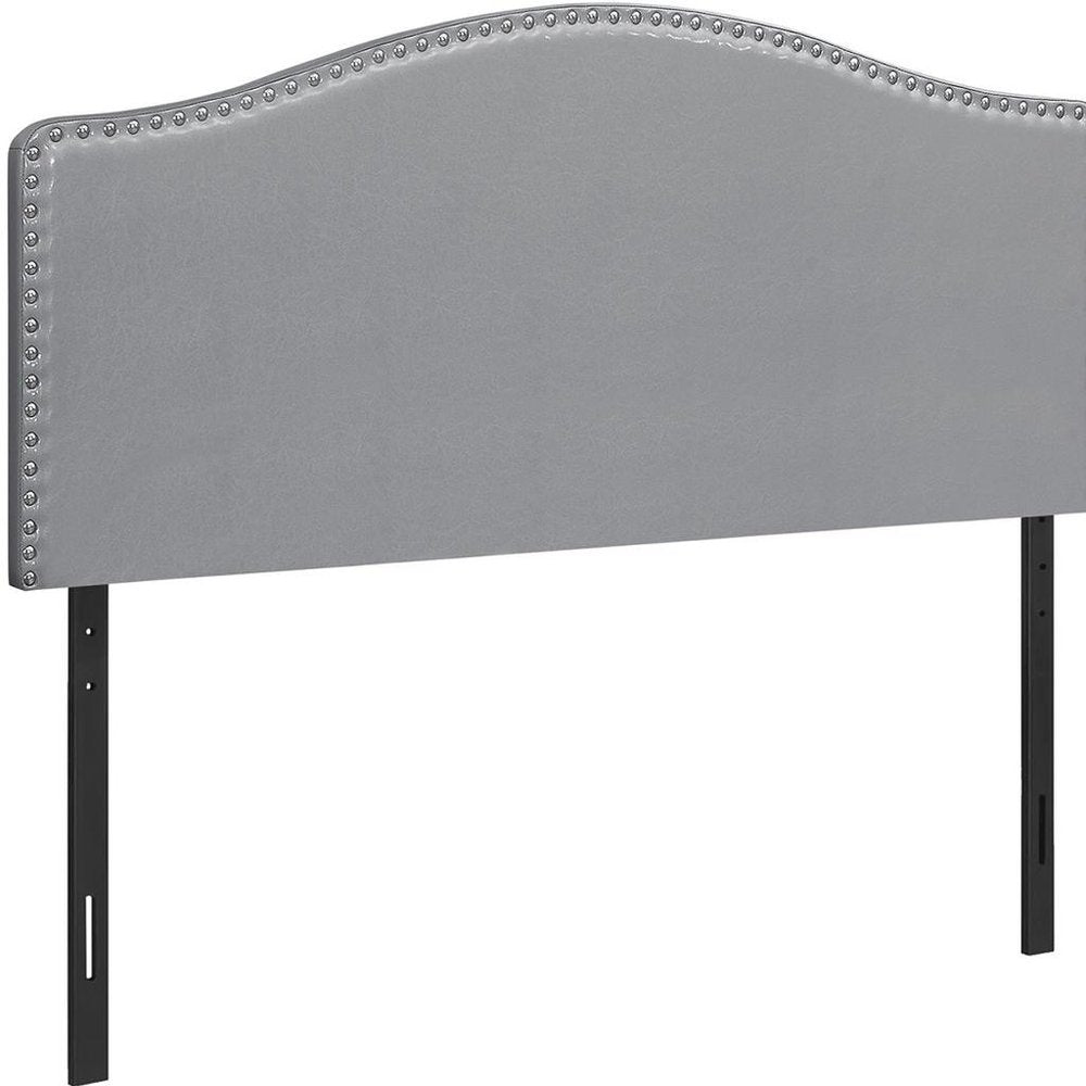 White Faux Leather Upholstered Arched Queen Headboard With Nail Head Trim on a white background