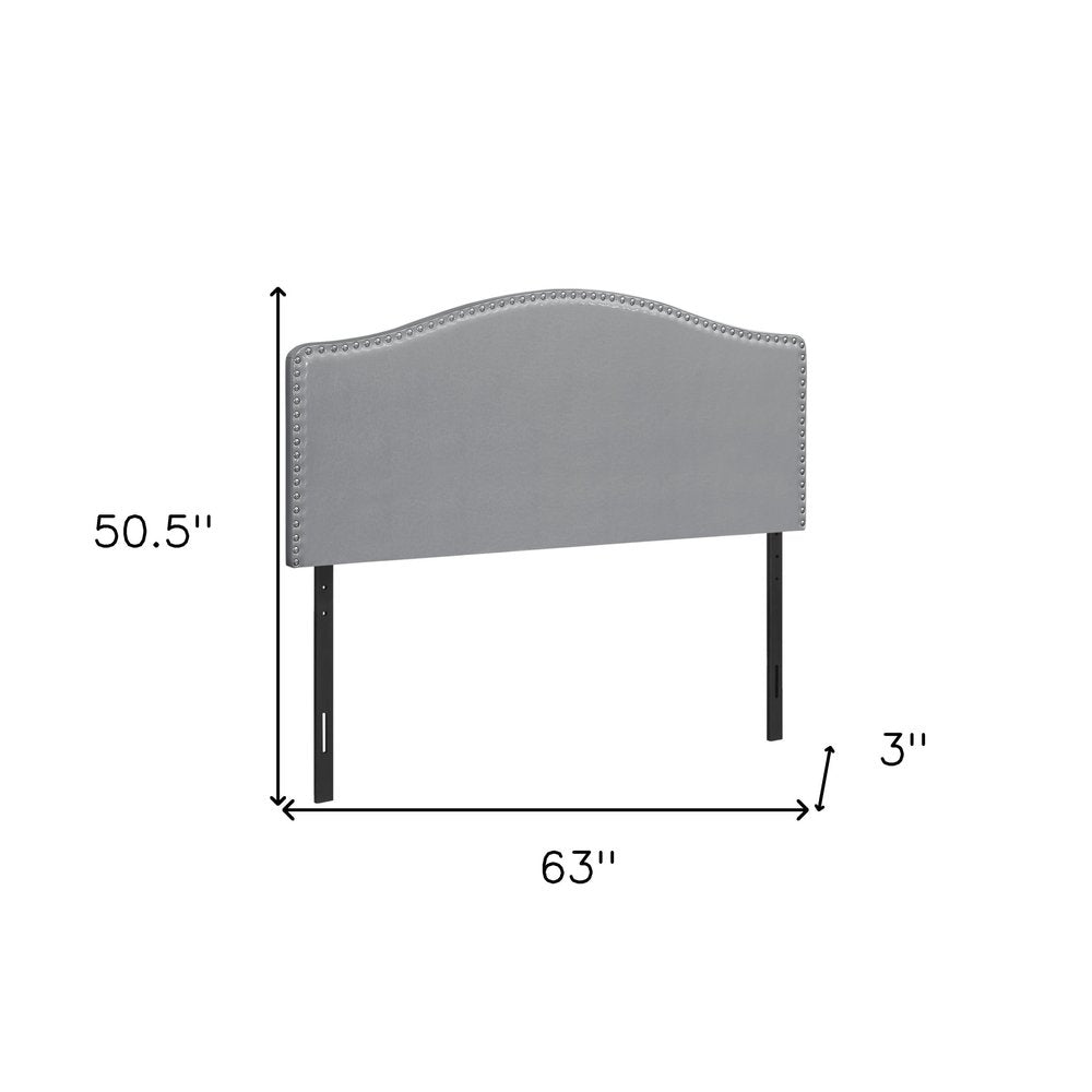 White Faux Leather Upholstered Arched Queen Headboard With Nail Head Trim