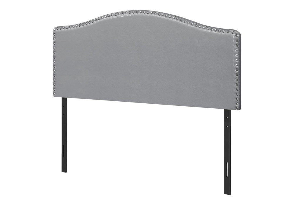 White Faux Leather Upholstered Arched Queen Headboard With Nail Head Trim on a white background