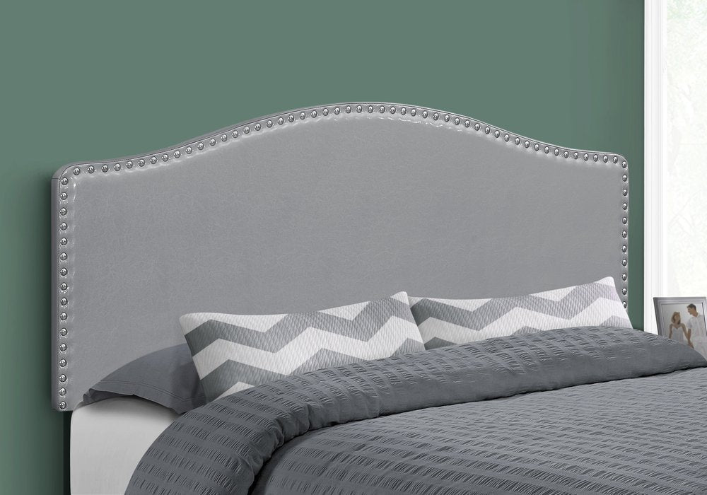 White Faux Leather Upholstered Arched Queen Headboard With Nail Head Trim