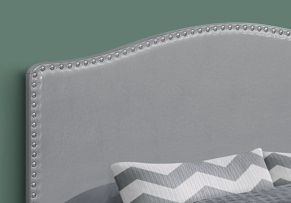 White Faux Leather Upholstered Arched Queen Headboard With Nail Head Trim
