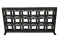 23" Black Iron Geometric Floor Tealight Candle Holder. Candle holder isolated on a plain white background, in a black metal finish.