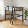 Gray Solid Wood Full Double Size Loft Bed with Desk and Storage