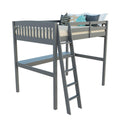 Gray Solid Wood Full Double Size Loft Bed with Desk and Storage on a white background