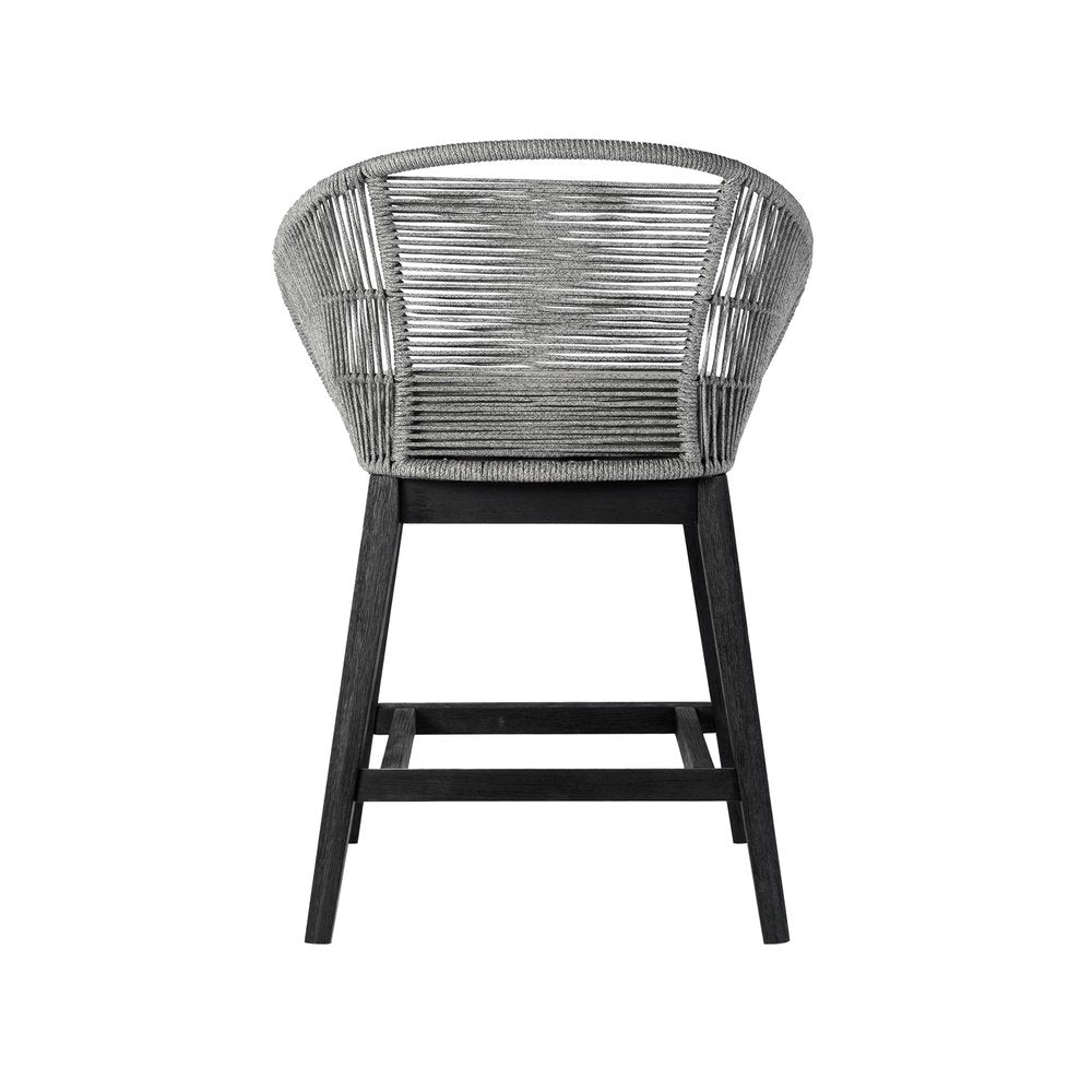 38" Light Gray Solid Wood Low back Outdoor Bar Height chair with Footrest - SKU 490214. Outdoor bar chair isolated on a plain white background, in a light gray wood finish.