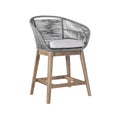 38" Light Gray Solid Wood Low back Outdoor Bar Height chair with Footrest. Outdoor bar chair isolated on a plain white background, showing a light gray wood surface.