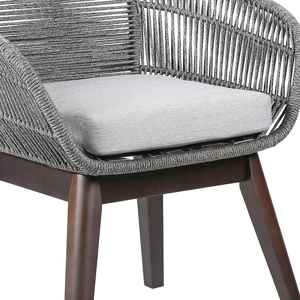 27" Gray Solid Wood Outdoor Dining Chair with Gray Cushion