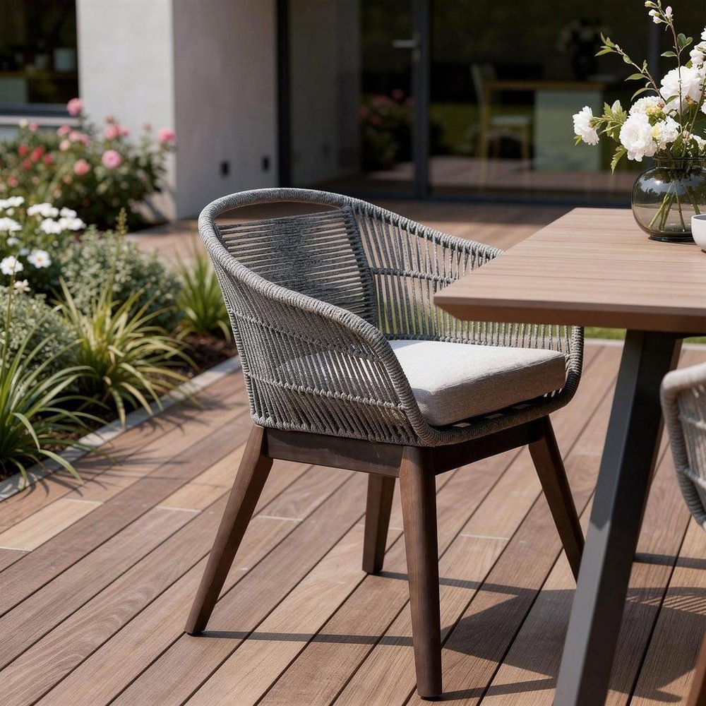 27" Gray Solid Wood Outdoor Dining Chair with Gray Cushion