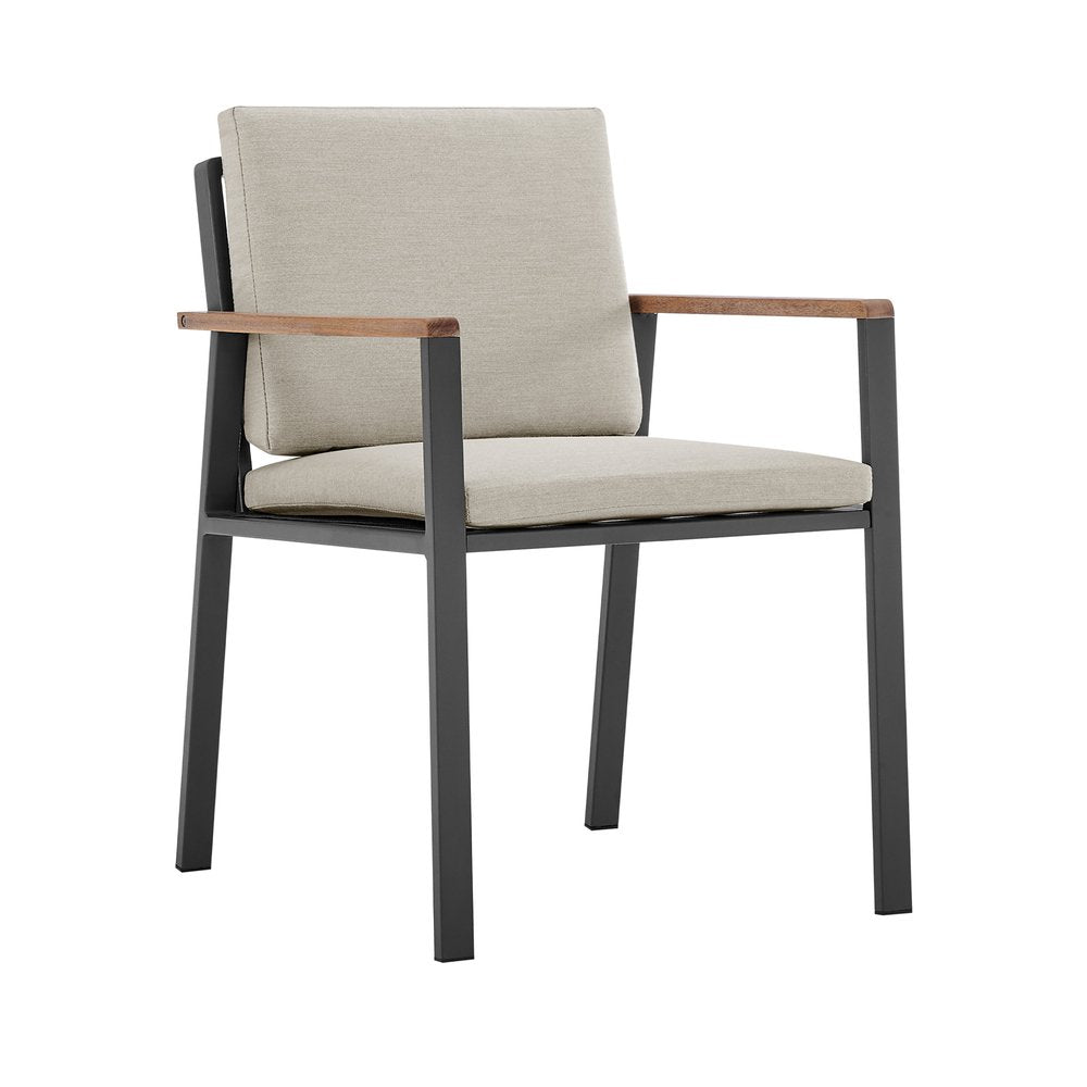 Set of Two 22" Light Gray Solid Wood Outdoor Dining Chair with Taupe Cushion on a white background