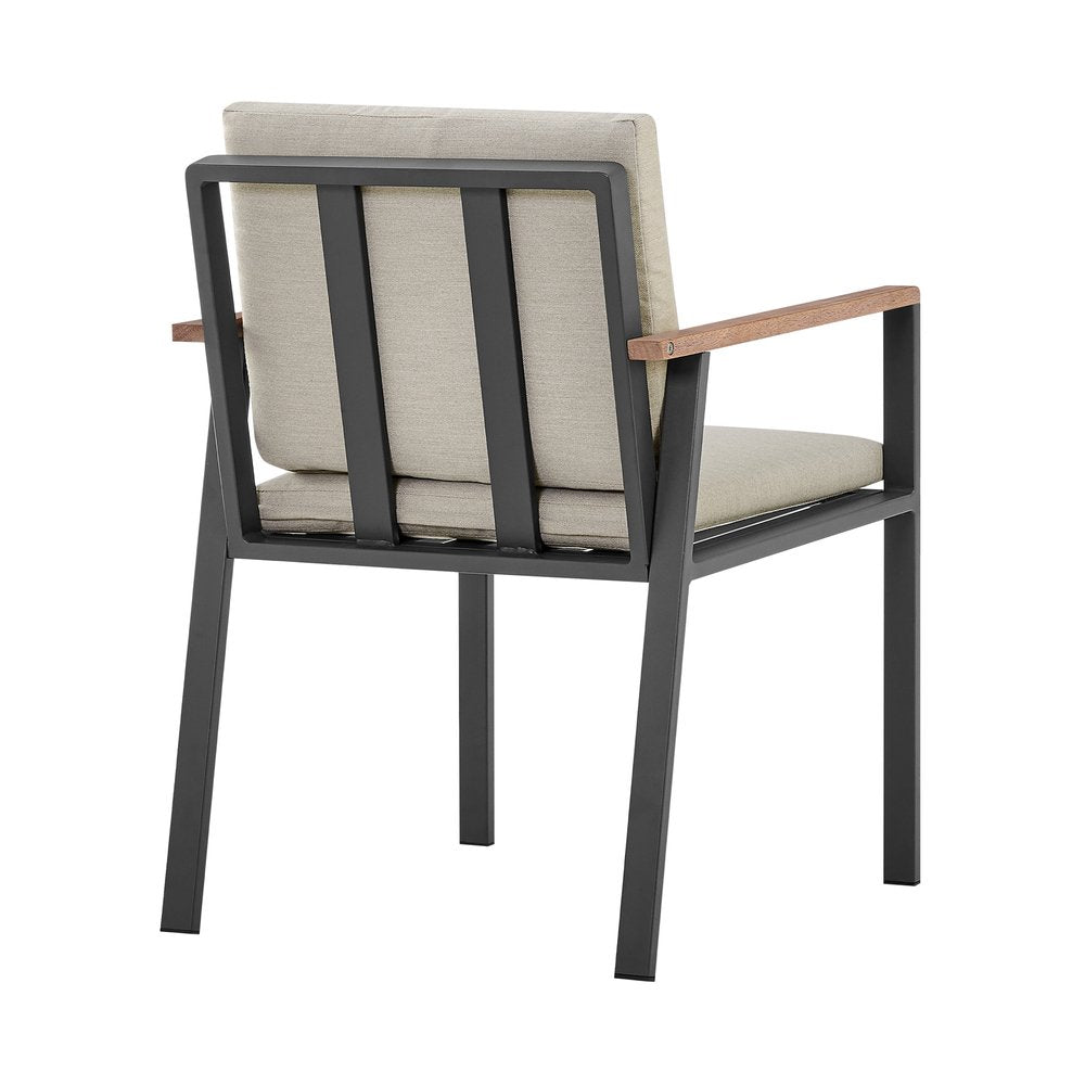 Set of Two 22" Light Gray Solid Wood Outdoor Dining Chair with Taupe Cushion on a white background