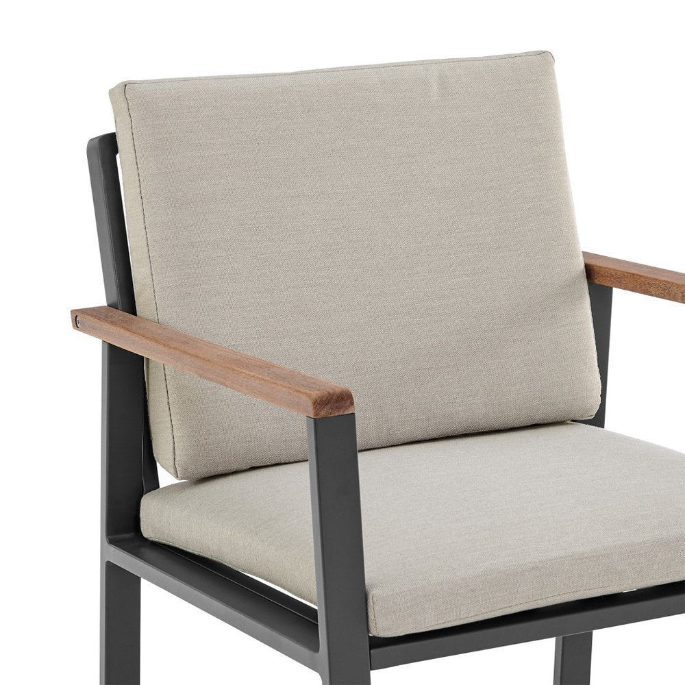 Set of Two 22" Light Gray Solid Wood Outdoor Dining Chair with Taupe Cushion on a white background