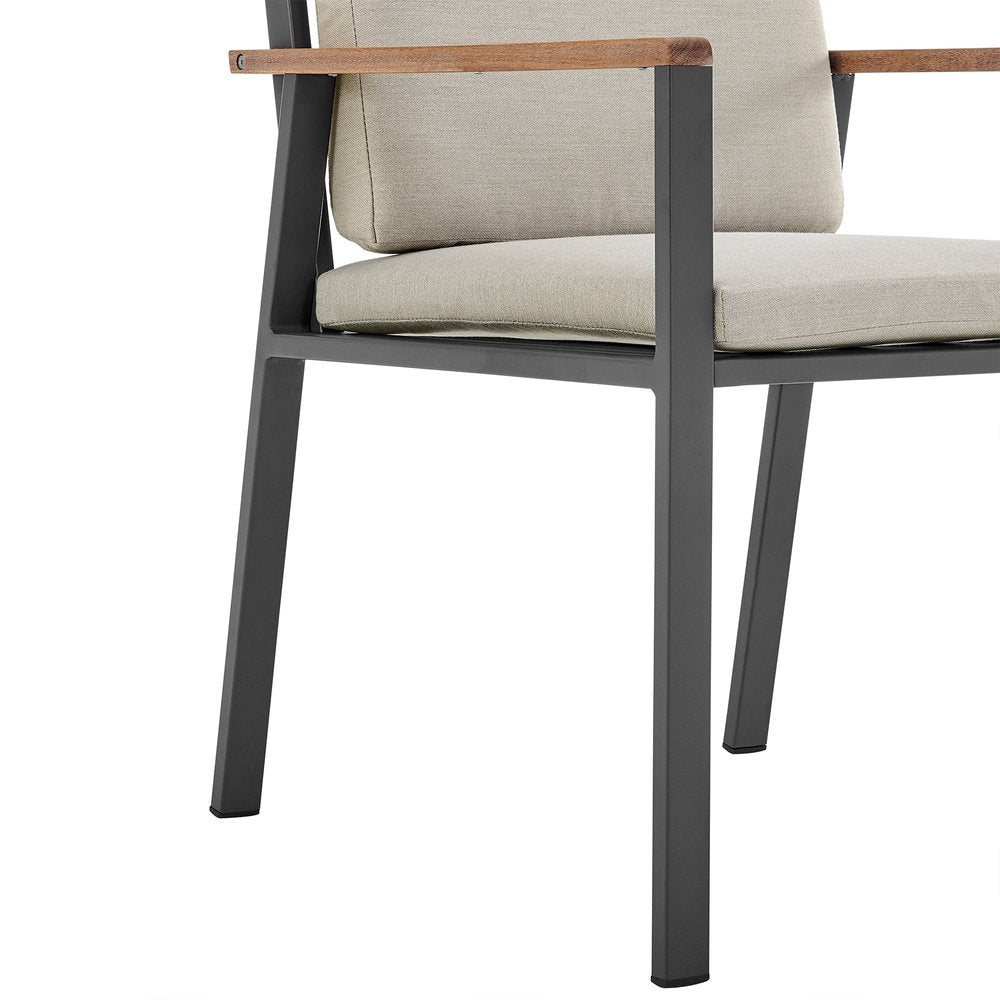 Set of Two 22" Light Gray Solid Wood Outdoor Dining Chair with Taupe Cushion on a white background