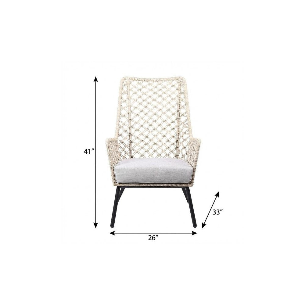 26" Gray Metal Outdoor Dining Chair with Gray Cushion