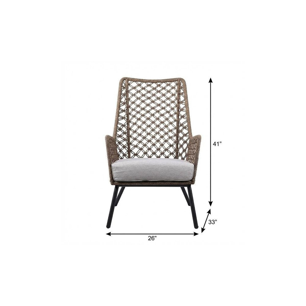 26" Gray Metal Outdoor Arm Chair with Gray Cushion