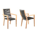 Set of Two 23" Charcoal and Natural Wood Solid Wood Outdoor Arm Chair on a white background