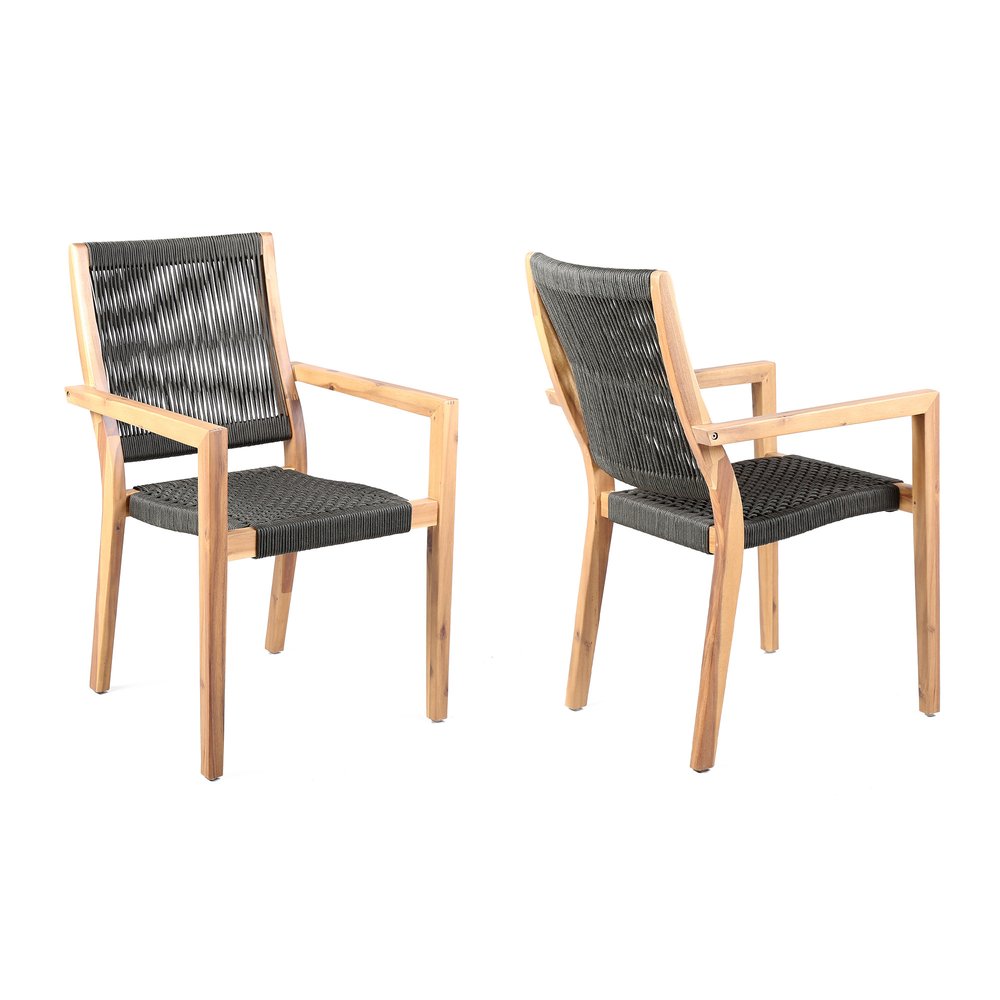 Set of Two 23" Charcoal and Natural Wood Solid Wood Outdoor Arm Chair on a white background
