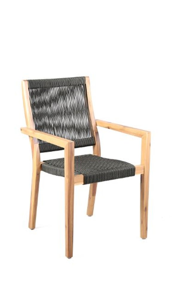 Set of Two 23" Charcoal and Natural Wood Solid Wood Outdoor Arm Chair on a white background