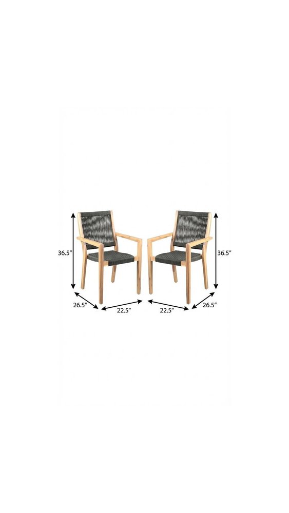 Set of Two 23" Charcoal and Natural Wood Solid Wood Outdoor Arm Chair
