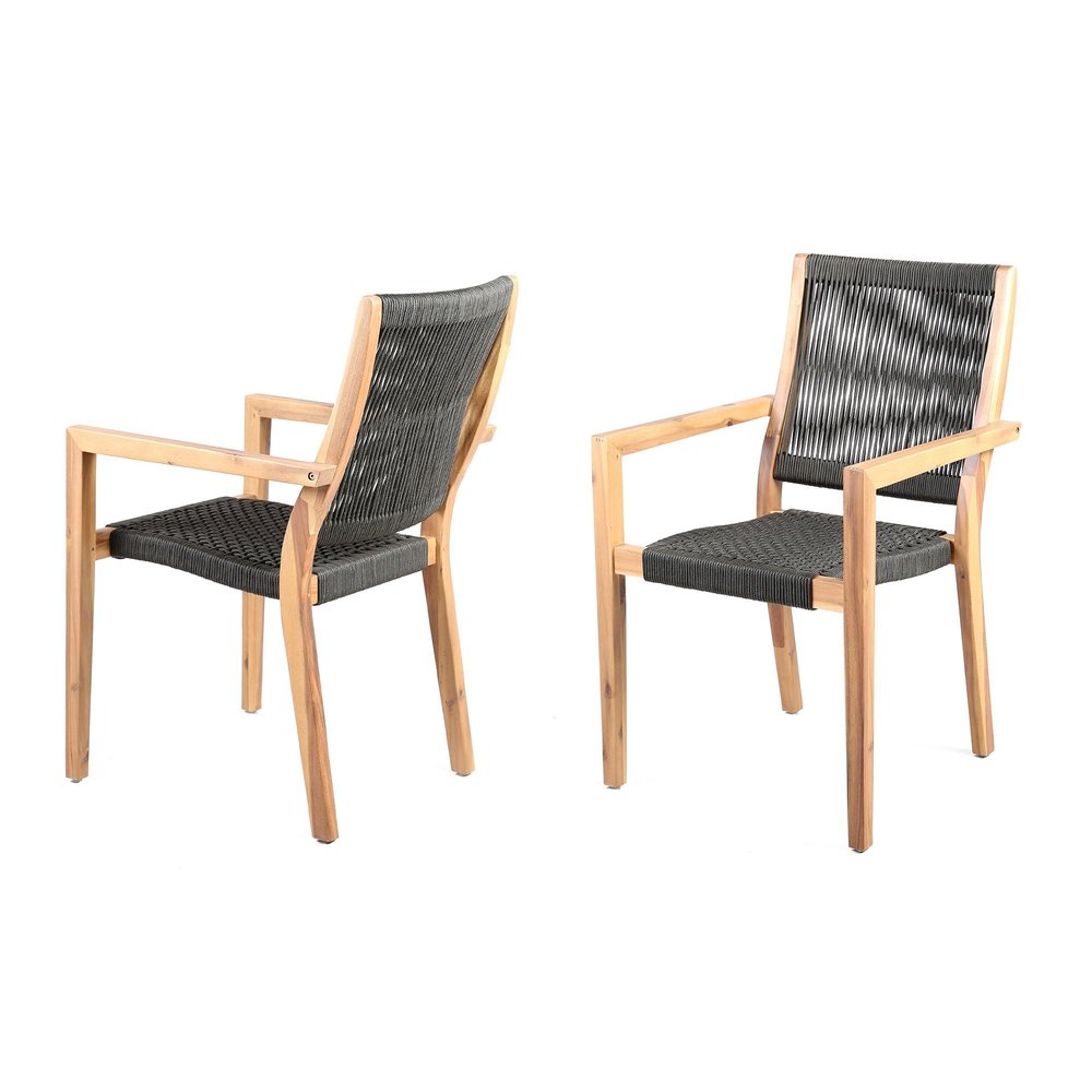 Set of Two 23" Charcoal and Natural Wood Solid Wood Outdoor Arm Chair on a white background
