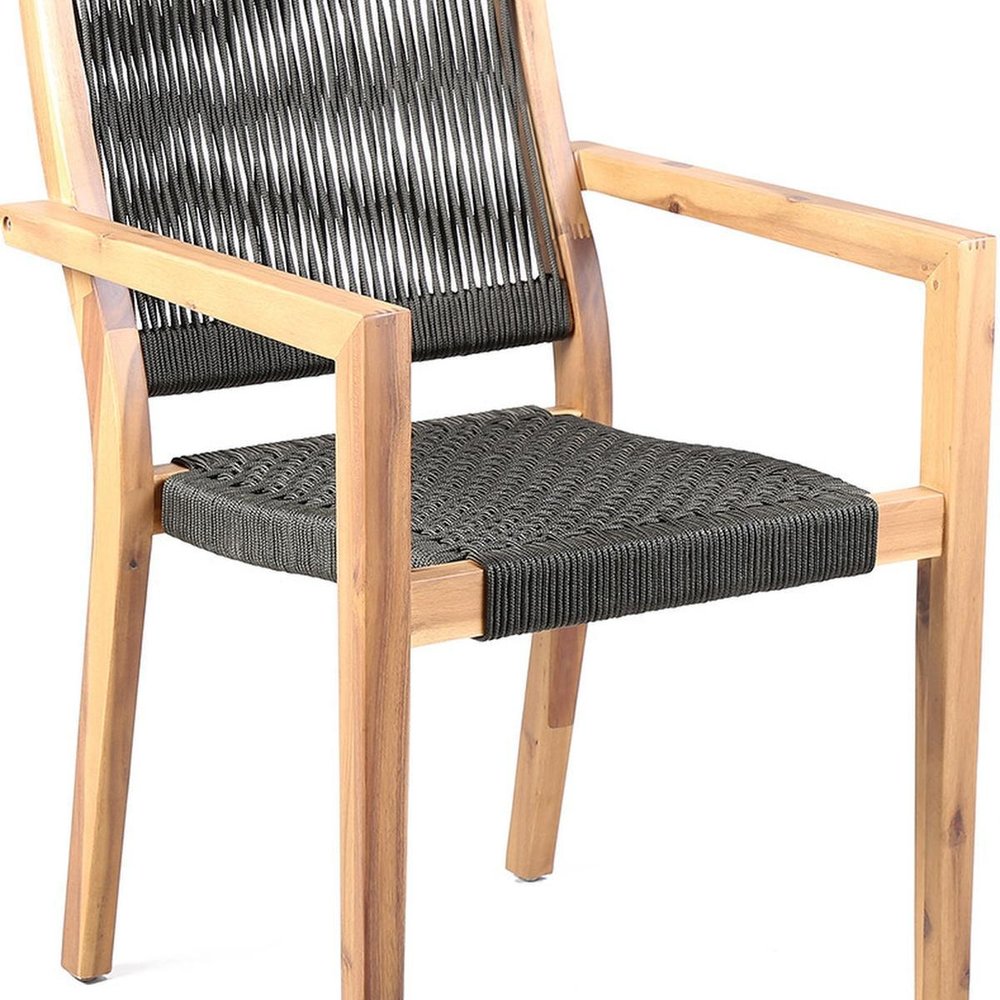 Set of Two 23" Charcoal and Natural Wood Solid Wood Outdoor Arm Chair on a white background
