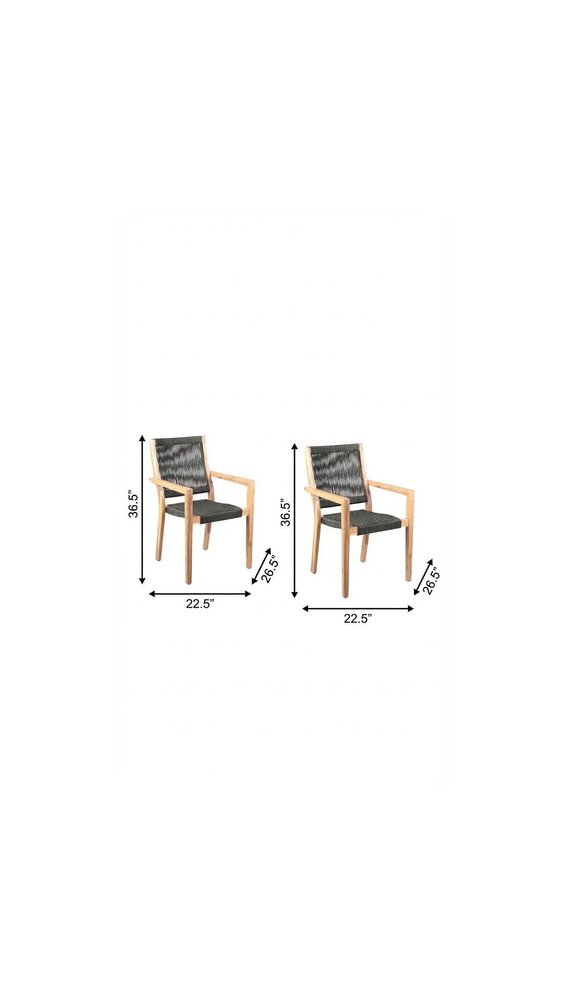 Set of Two 23" Charcoal and Natural Wood Solid Wood Outdoor Arm Chair
