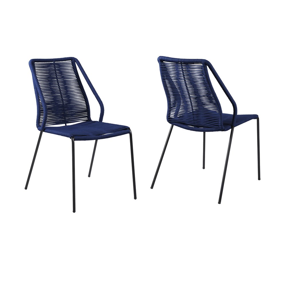 Set of Two 22" Blue Metal Outdoor Dining Chair on a white background