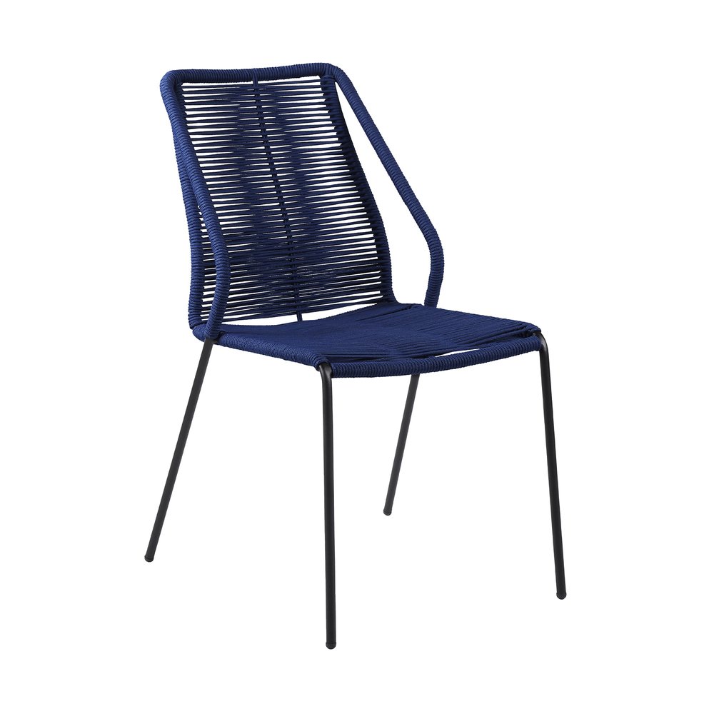 Set of Two 22" Blue Metal Outdoor Dining Chair on a white background