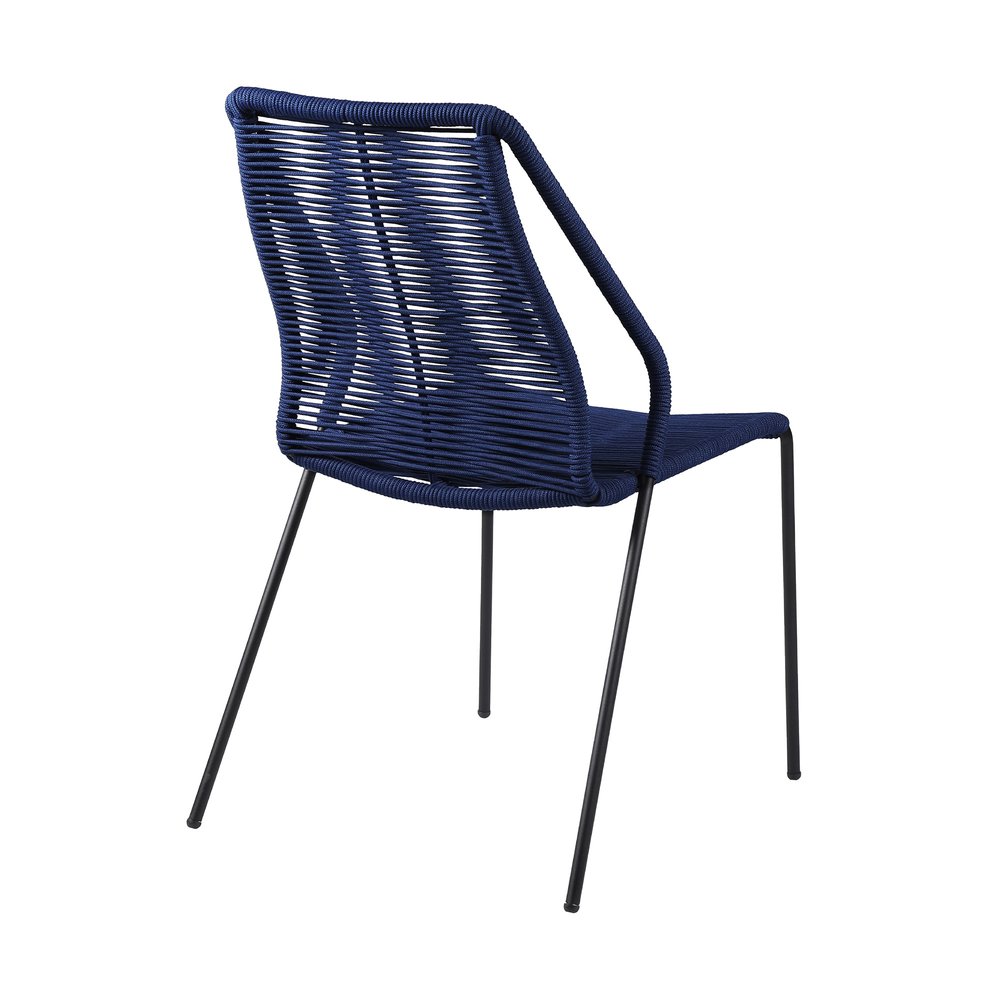 Set of Two 22" Blue Metal Outdoor Dining Chair on a white background